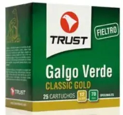 Cartucho Trust Cal 12/70. 32Gr-7. Modelo: Classic Gold Galgo Verde Fieltro